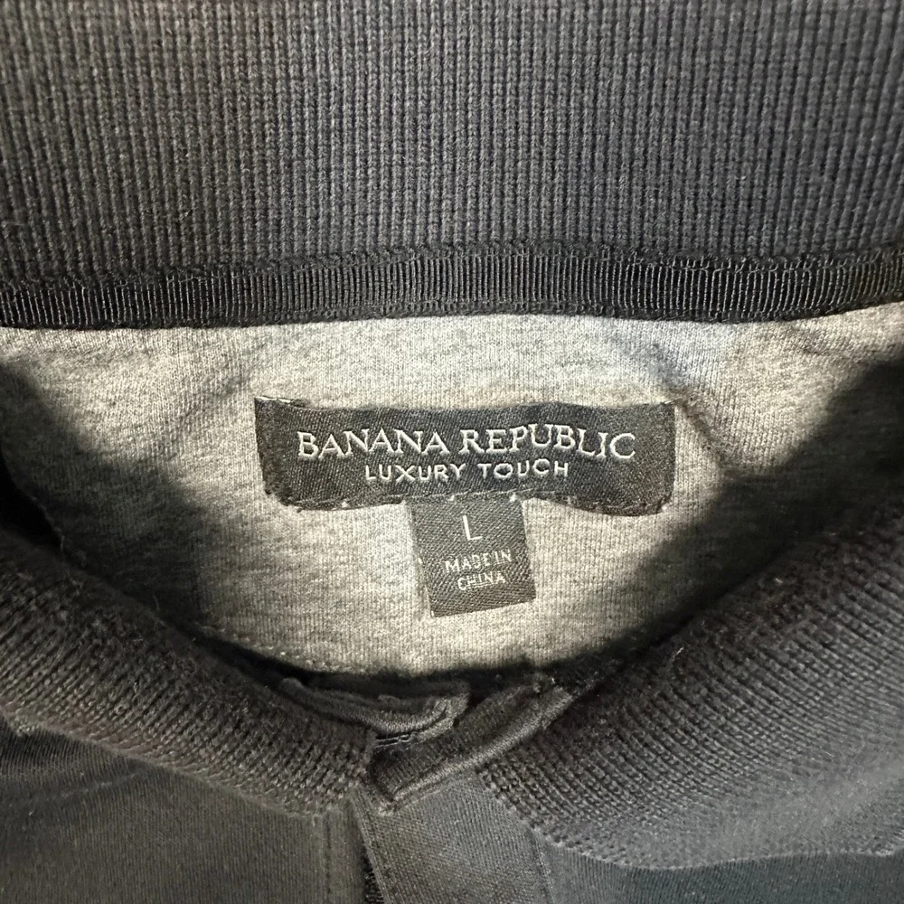 Banana Republic Luxury Touch Polo Large Black Solid Cotton‎ Short Sleeve